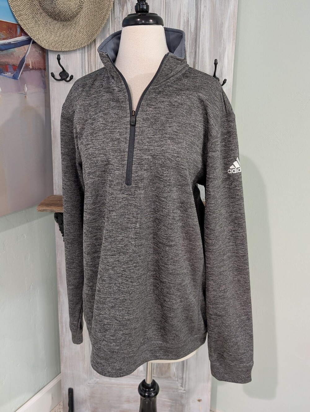 NWOT Adidas Men’s Heathered Gray Half-zip Performance Pullover
